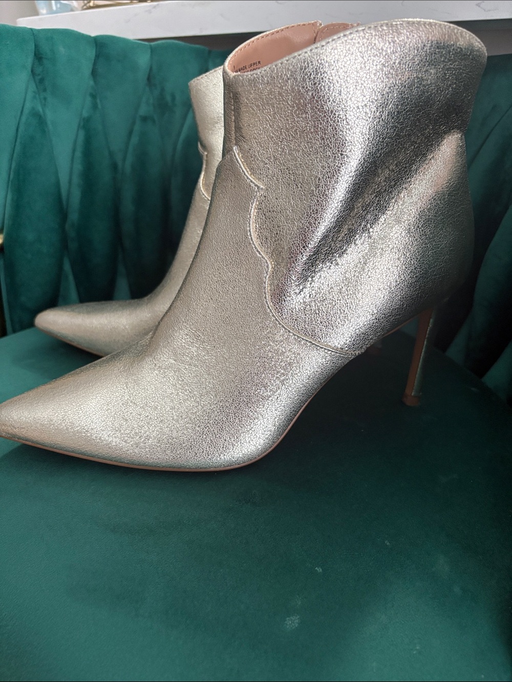 Metallic Pointed-Toe Stiletto Ankle Boots - Gold